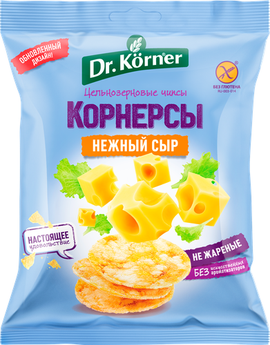 Чипсы цельнозерновые рисово-кукурузные DR KORNER с сыром, 50г, фотография
