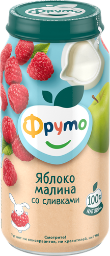 Пюре фруктово-ягодное ФРУТОНЯНЯ Яблоко, малина со сливками, с 6 месяцев, 250г, картинка