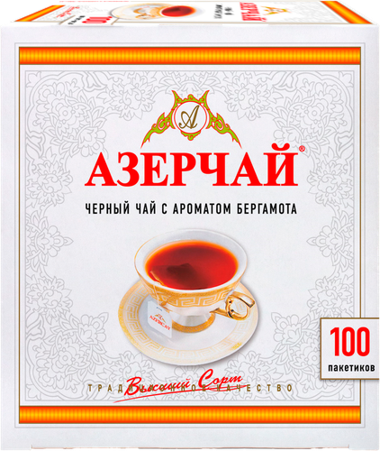Чай черный АЗЕРЧАЙ с ароматом бергамота, 100пак, вид