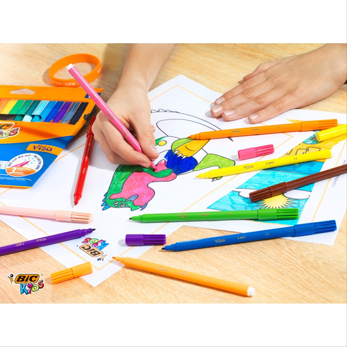 Фломастеры цветные BIC Kids Visa, 12шт, крупный план