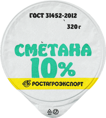 Сметана РОСТАГРОЭКСПОРТ 10%, без змж, 320г, детальное фото