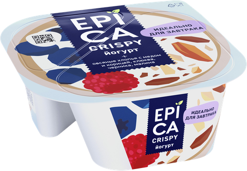 Йогурт EPICA Crispy Мюсли и сушеные ягоды 6,5%, без змж, 138г, крупный план