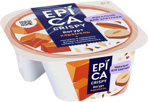 Йогурт EPICA Crispy Карамель, семена подсолнечника, орехи 10,2%, без змж, 140г, вид