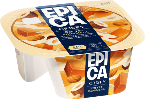 Йогурт EPICA Crispy Карамель, семена подсолнечника, орехи 10,2%, без змж, 140г, изображение