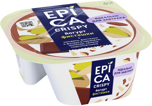 Йогурт EPICA Crispy Фисташки, семена подсолнечника, темный шоколад 10,5%, без змж, 140г, фото