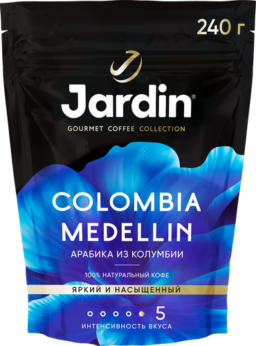 Кофе растворимый JARDIN Colombia Medellin натуральный сублимированный, 240г, крупный план