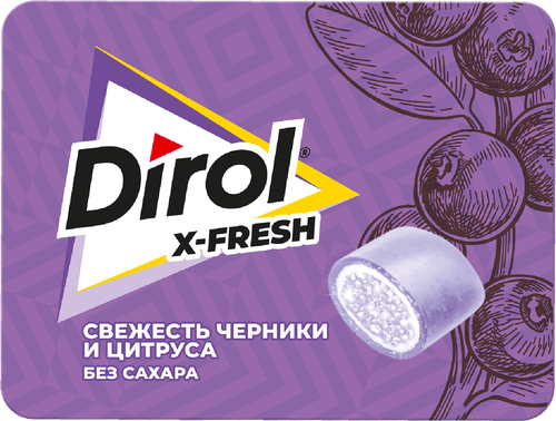 Жевательная резинка DIROL X-fresh Свежесть черники и цитруса, 16г, изображение