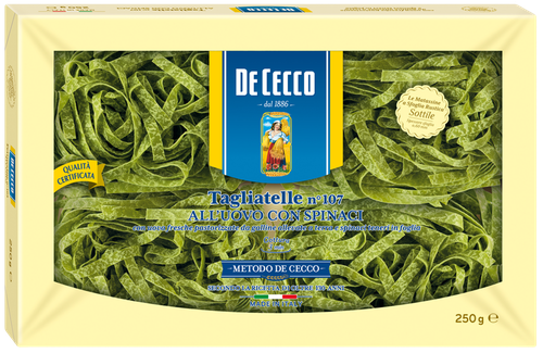 Макароны DE CECCO Tagliatelle №107 яичные со шпинатом, 250г, фото