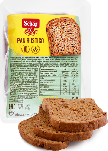 Хлеб злаковый безглютеновый DR.SСHAER Pan Rustico, 250г, вид