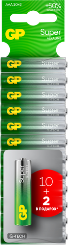 Батарейки алкалиновые GP Super Alkaline АAA, 10+2шт бесплатно, детальное фото