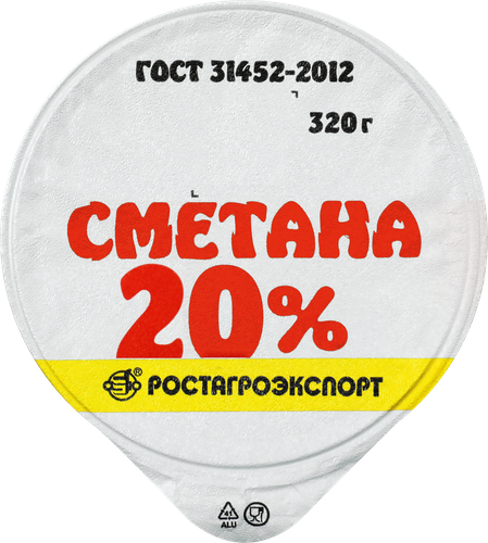 Сметана РОСТАГРОЭКСПОРТ 20%, без змж, 320г, изображение