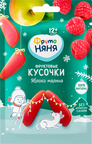 Фруктовые кусочки ФРУТОНЯНЯ Яблоко, малина, с 12 месяцев, 15г, крупный план