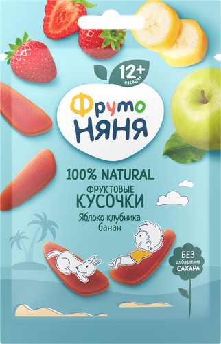 Фруктовые кусочки ФРУТОНЯНЯ Яблоко, клубника и банан, с 12 месяцев, 15г, изображение