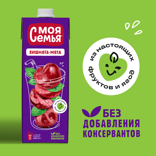 Напиток сокосодержащий МОЯ СЕМЬЯ Вишнята-Мята, 0.95л, крупный план