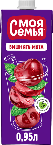 Напиток сокосодержащий МОЯ СЕМЬЯ Вишнята-Мята, 0.95л, вид