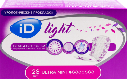 Прокладки урологические ID Light размер Ultra Mini, 28шт, крупный план