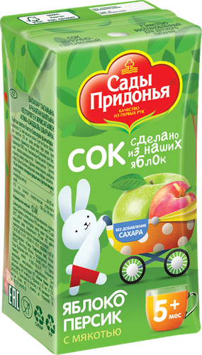 Сок САДЫ ПРИДОНЬЯ Яблоко, персик, с 5 месяцев, 125мл, крупный план