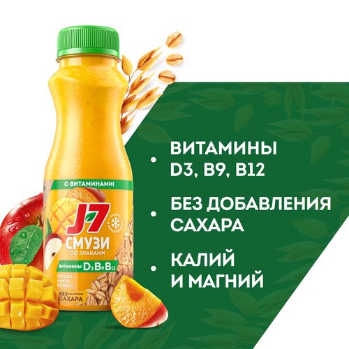 Продукт питьевой J7 Смузи Манго-персик-яблоко с овсяными хлопьями,  300мл, картинка