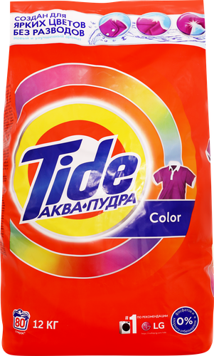 Стиральный порошок для цветного белья TIDE Аквапудра Color, автомат, 12кг, крупный план