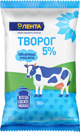 Творог ЛЕНТА 5%, без змж, 180г, картинка