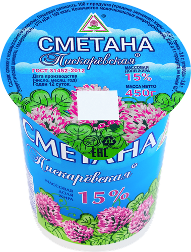 Сметана МЗ ПИСКАРЕВСКИЙ 15%, без змж, 450г, фото