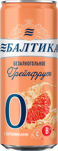 Напиток пивной безалкогольный БАЛТИКА 0 Грейпфрут ароматизированный, 0,5%, ж/б, 0.33л, крупный план
