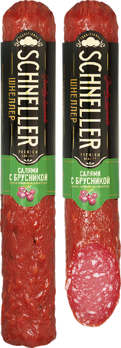 Колбаса сырокопченая SCHNELLER Салями с брусникой, 150г, фото