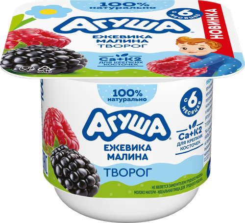 Творог АГУША фруктовый ежевика-малина с 6 мес 3,9% без змж, крупный план