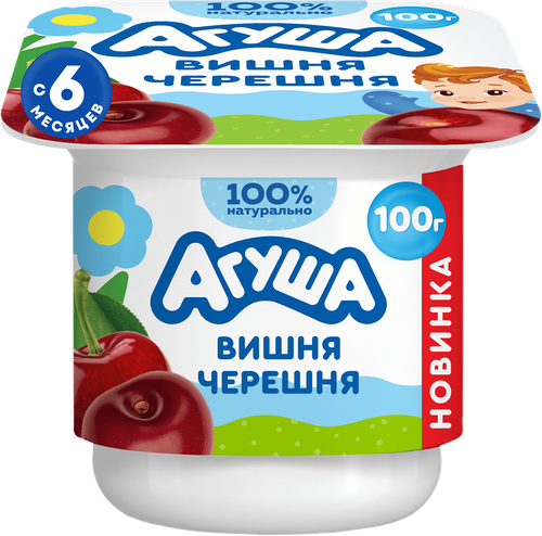 Творог фруктовый АГУША Вишня-черешня, с 6 месяцев, 3,9%, без змж, 100г, детальное фото