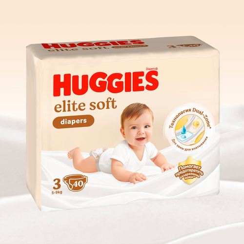 Подгузники HUGGIES Elite Soft 3 5–9кг, 40шт, крупный план