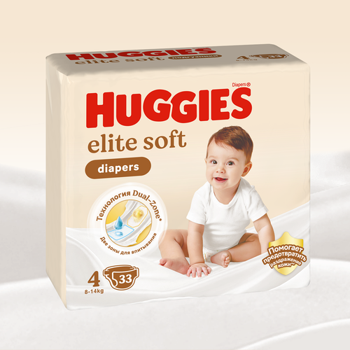 Подгузники HUGGIES Elite Soft 4 8–14кг, 33шт, крупный план