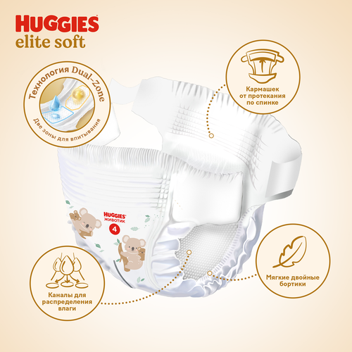 Подгузники HUGGIES Elite Soft 4 8–14кг, 33шт, крупный план