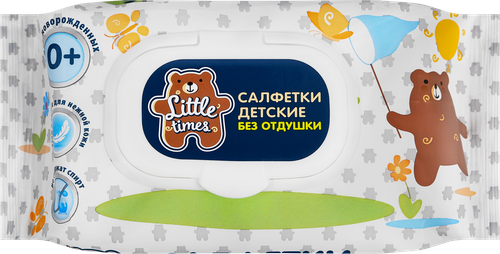 Салфетки влажные детские LITTLE TIMES без отдушки, 64шт, картинка