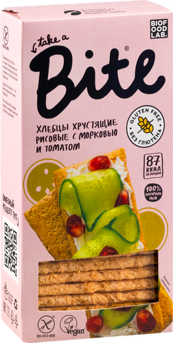 Хлебцы рисовые безглютеновые TAKE A BITE с морковью и томатом, 150г, фотография