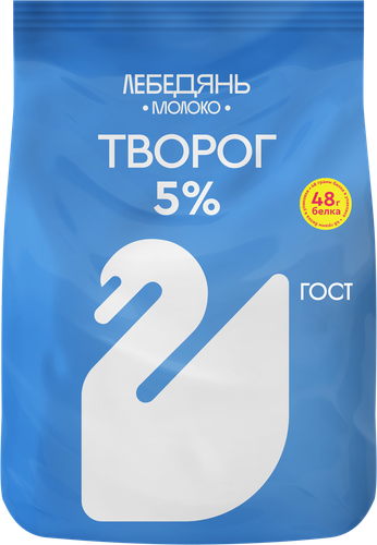 Творог ЛЕБЕДЯНЬМОЛОКО 5%, без змж, 300г, крупный план