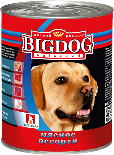 Корм консервированный для собак ЗООГУРМАН Big Dog Мясное ассорти, 850г, фотография