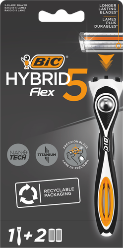 Бритва мужская BIC Hybrid 5 Flex 5 лезвий с 2 сменными кассетами, изображение