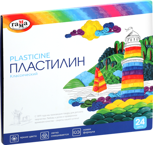 Пластилин ГАММА Классический 24 цвета, со стеком Арт. 281036, 480г, вид