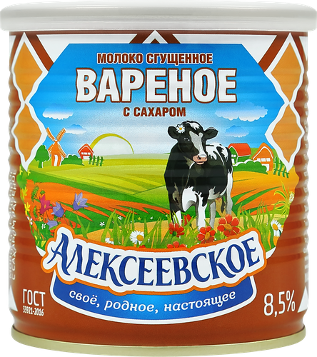 Молоко сгущенное АЛЕКСЕЕВСКОЕ Вареное 8,5%, без змж ГОСТ, 360г, изображение