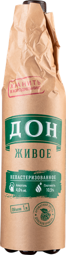 Пиво светлое ДОН Живое непастеризованное 4%, 1л, вид