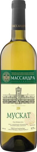 Вино МАССАНДРА Российское Мускат Крым ординарное белое сухое, 0.75л, вид