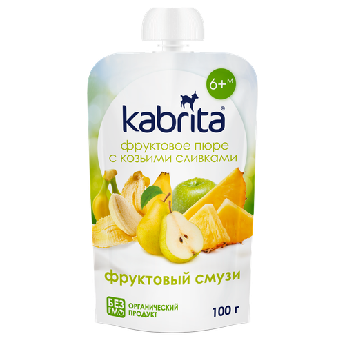 Пюре фруктовое KABRITA Фруктовый смузи с козьими сливками, с 6 месяцев, 100г, картинка