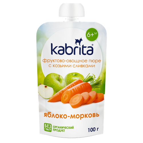 Пюре фруктово-овощное KABRITA Яблоко-морковь с козьими сливками, с 6 месяцев, 100г, детальное фото