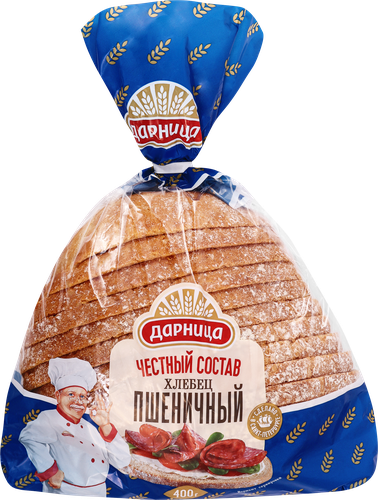 Хлеб пшеничный подовый ДАРНИЦА Честный состав, в нарезке, 400г, крупный план