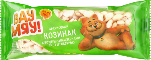 Козинак арахисовый ВАУ МЯУ! с воздушными зернами риса и глазурью, 30г, вид