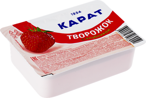 Продукт творожный КАРАТ Творожок с клубникой 9%, без змж, 230г, картинка