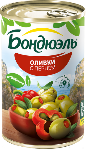 Оливки со сладким перцем БОНДЮЭЛЬ, 300г, картинка