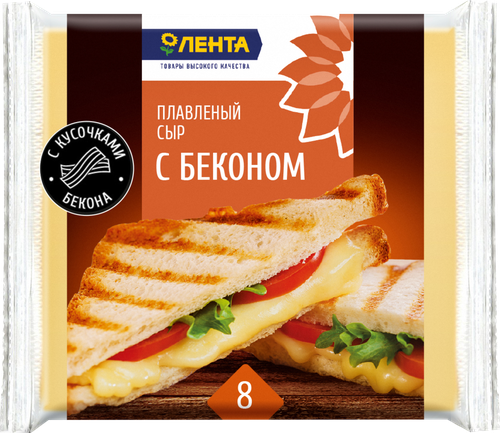 Сыр плавленый ЛЕНТА С беконом, 45%, без змж, слайсы, 130г, фото