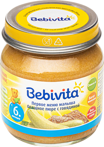 Пюре мясо-овощное BEBIVITA Овощи с говядиной, с 6 месяцев, 100г, детальное фото