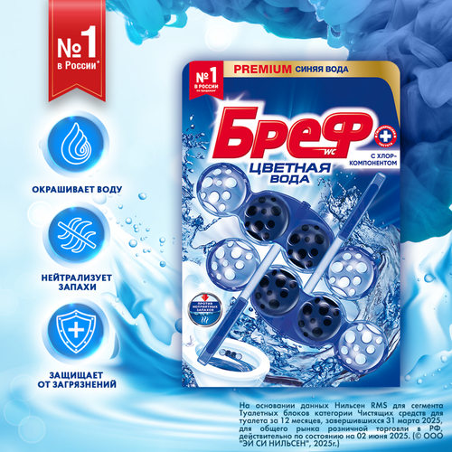 Блок для унитаза БРЕФ Color Aktiv с хлор-компонентом, 2x50г, вид